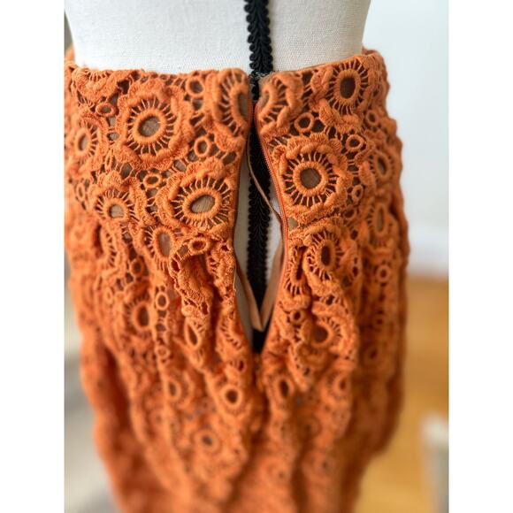 Moulinette Soeurs Anthropologie Rust Orange Lace A-Line Skirt - Picture 4 of 7